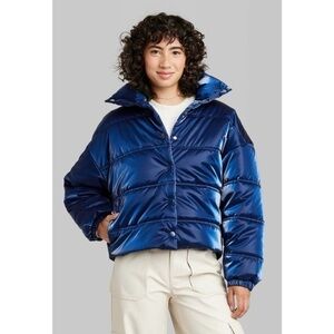 NWOT Wild Fable Women' Iridecent Shine Duvet Puffer Jacket in Vibrant Blue Sz 4X